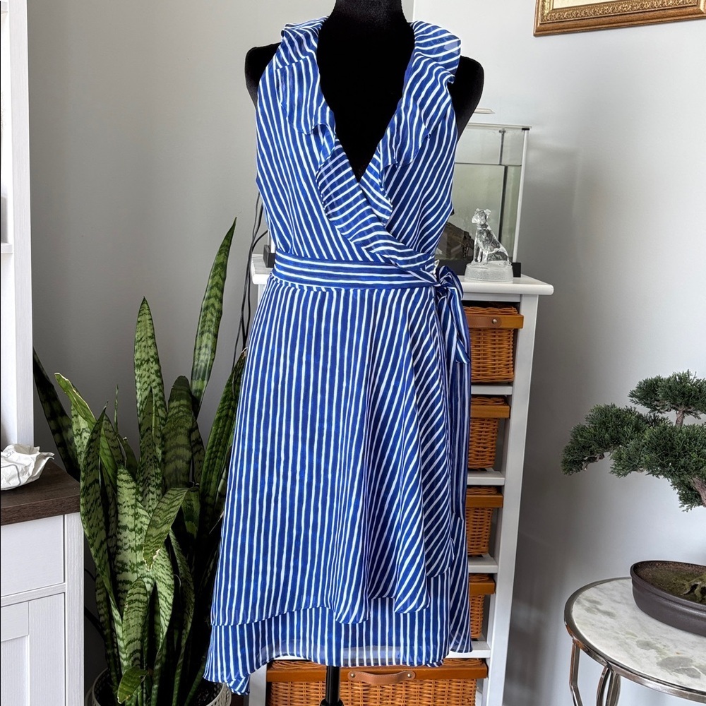 Lauren Ralph Lauren Striped Asymmetrical Dress in Blue and White - Picture 1 of 9